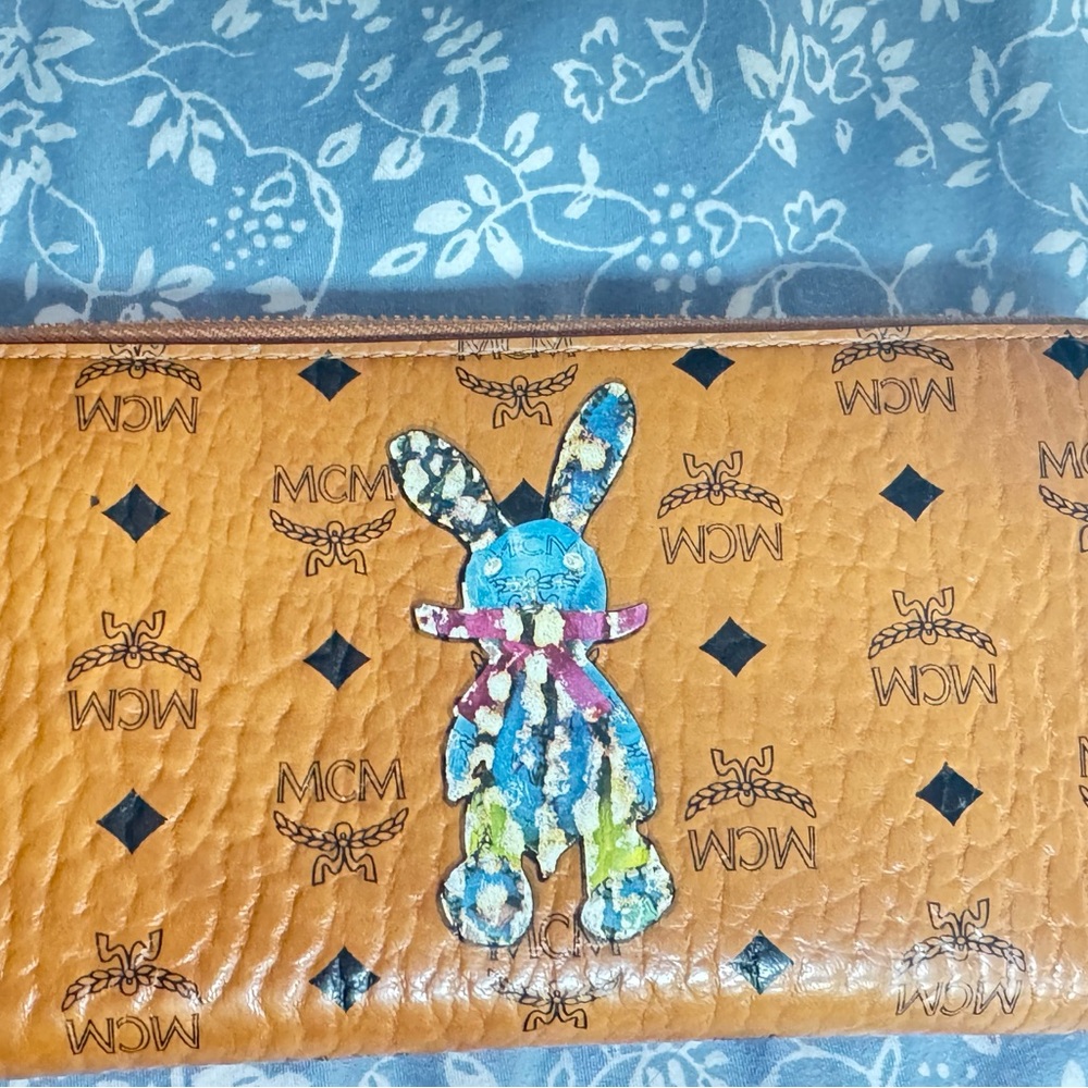 Limited edition MCM Brown Wallet with Vibrant Bunny Motif.